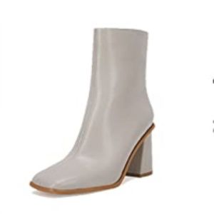 Coutgo Grey Square Toe Chunky Heeled Boots 6.5, 9.5 ankle minimalist